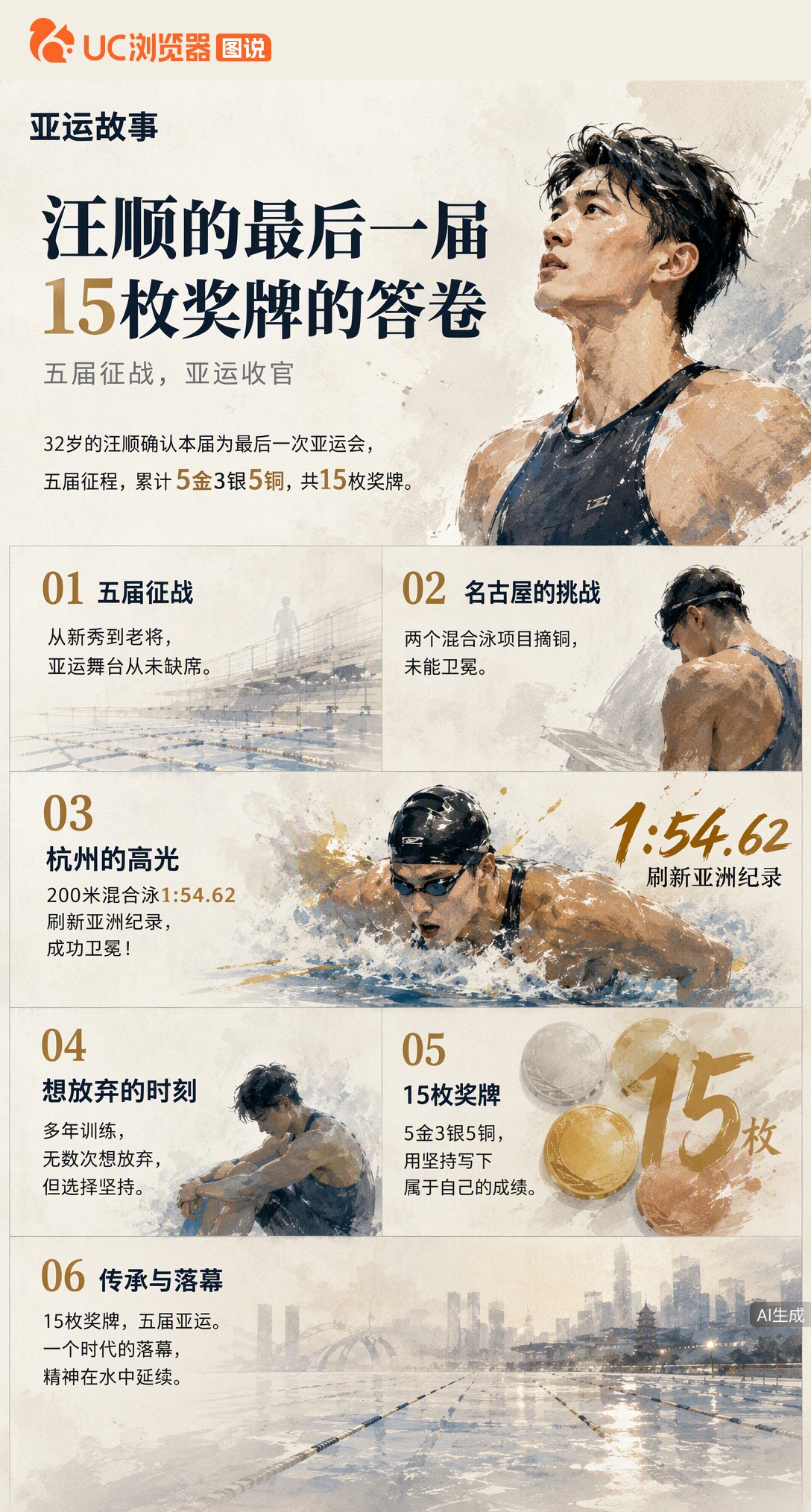 32岁汪顺确认名古屋是最后一届亚运！五届征战攒下15枚奖牌，杭州破纪录卫冕，本届两铜收官。他坦言无数