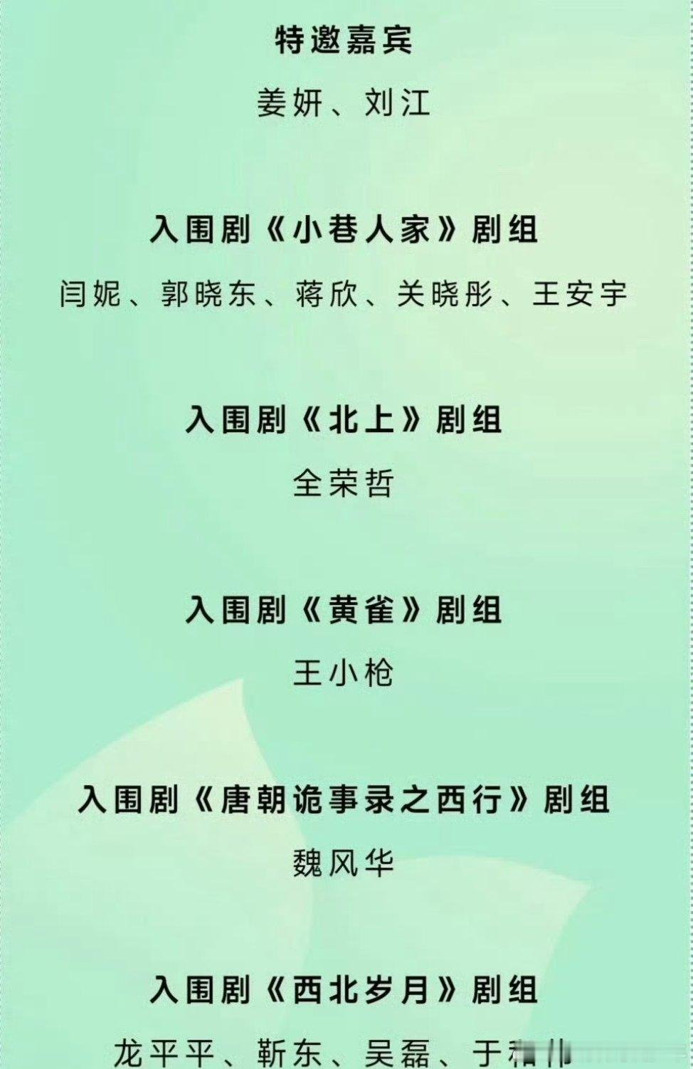 白玉兰奖今晚的出席名单​​​