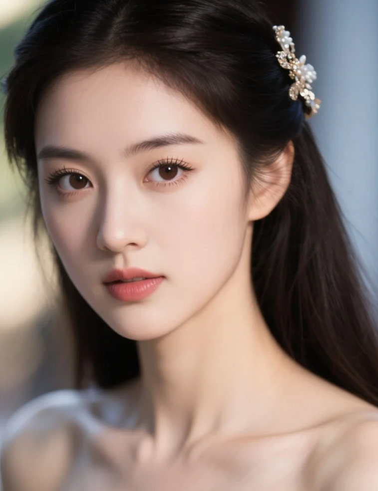 绿荫斑驳洒落她发梢间，灵动少女笑靥如花。