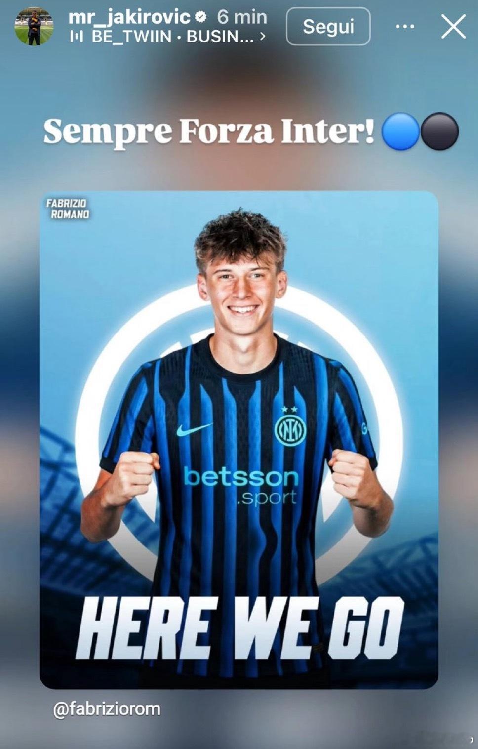 雅基罗维奇的父亲在社交媒体上转发了罗马诺herewego的报道并且表示：永