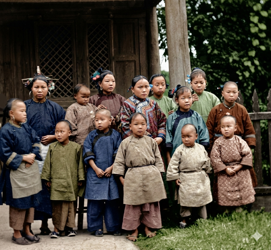 这张照片，由苏格兰摄影师约翰·汤姆逊于1868-1872年在福建福州拍摄，一群年