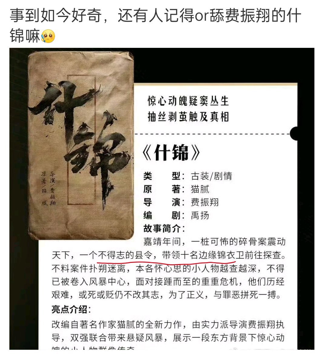 讲真，但凡粉丝里有演员粉，看到这个简介，就该跑了，落魄县令和10个锦衣卫我甚至怀
