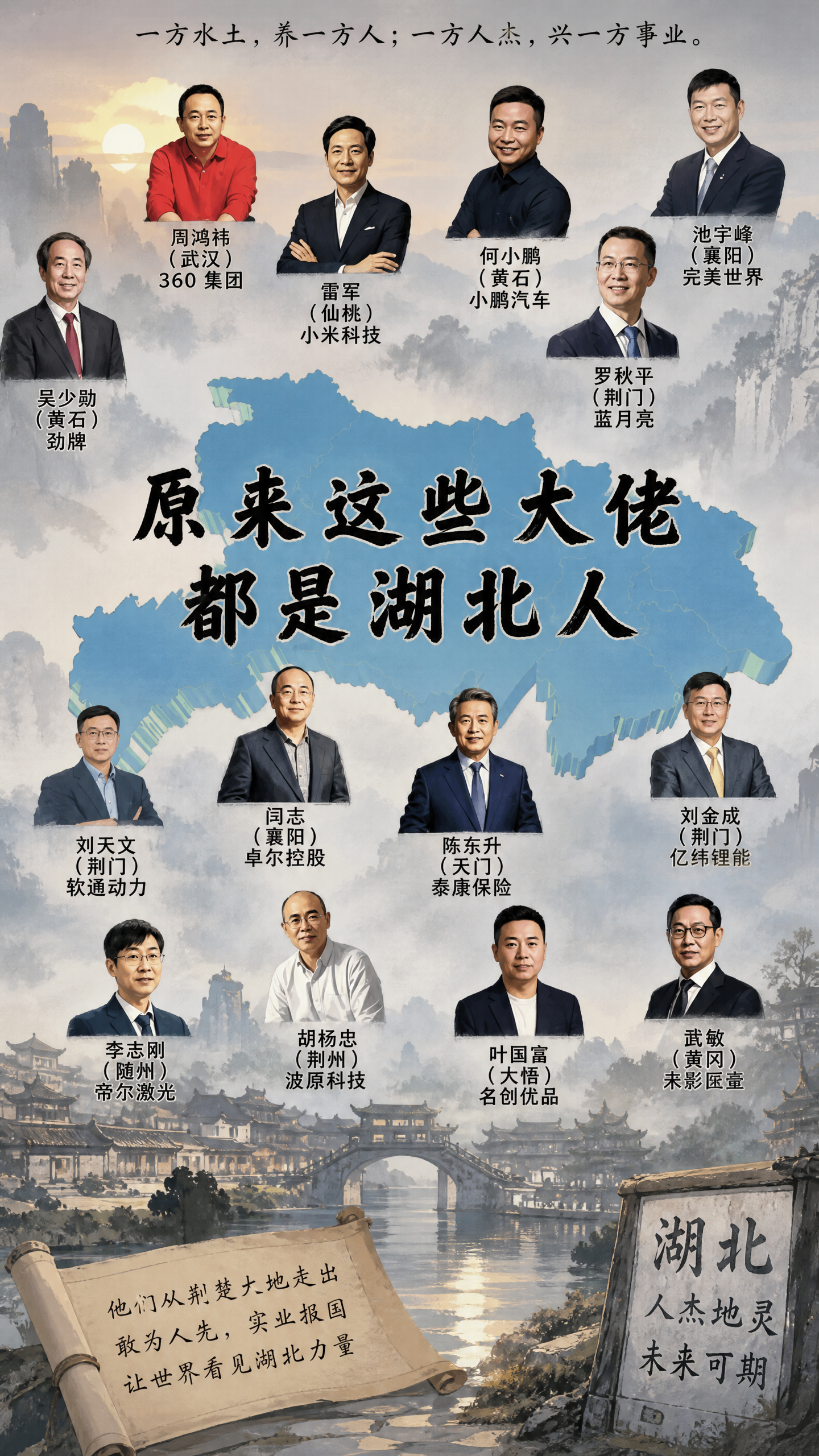 原来这些商界大佬，都是湖北老乡九省通衢，大江大湖，楚山楚水孕育了无数敢为人先的传奇人物。看这张“湖北