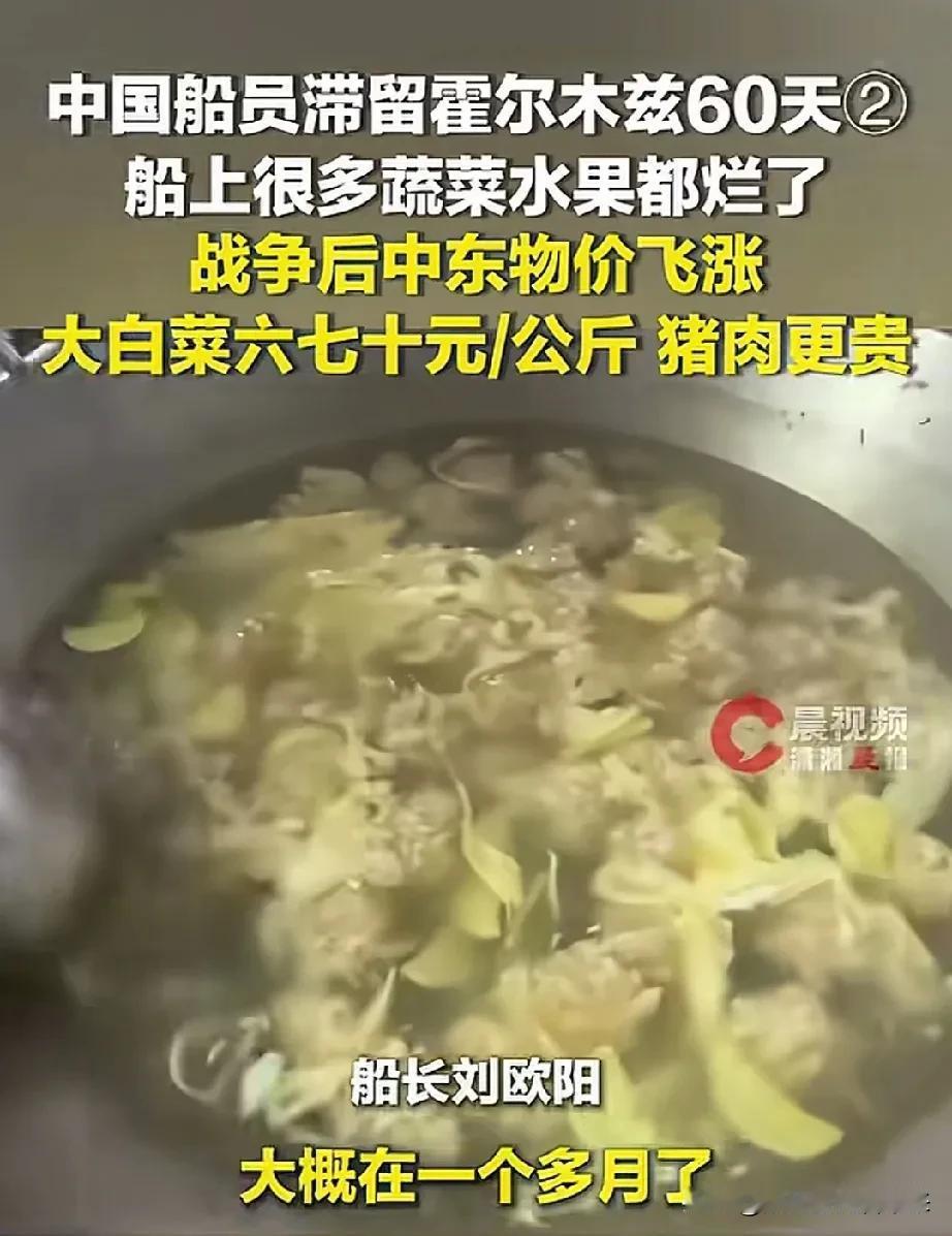 这个新闻估计跟很多人想的不太一样！中国船员滞留霍尔木兹60多天，船上很多蔬菜