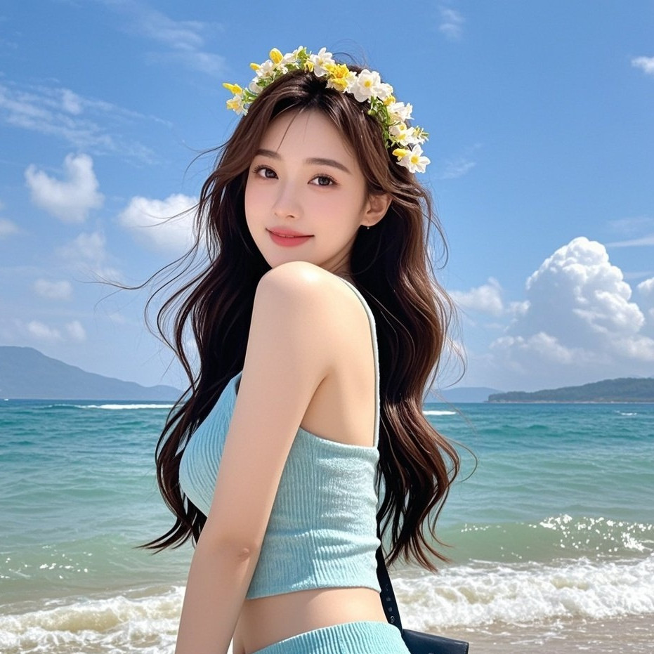比基尼裹身姿妙，浪里娇娃笑带俏