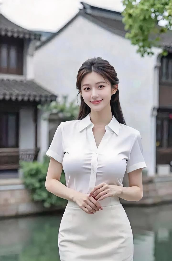 白墙枕着水，绿枝探出头。你站在小桥边，白衣轻轻，笑意柔柔。手儿交
