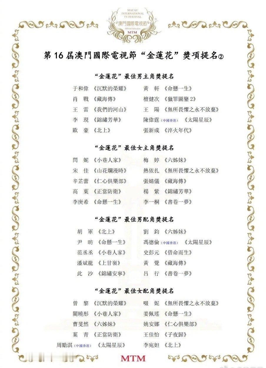 这真不好选，最佳男女主角，你更支持谁？电视类奖项最佳男主角：肖战《藏海传》；檀健