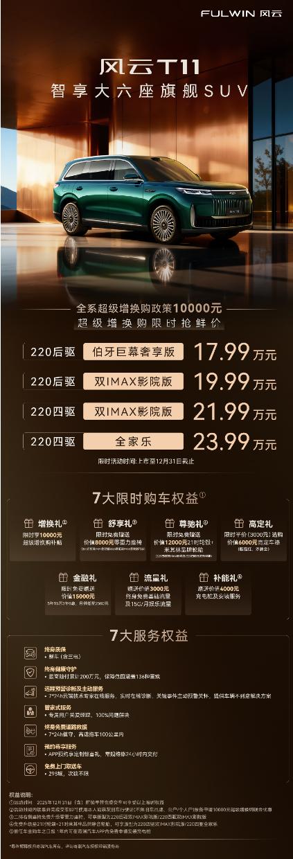 奇瑞风云T11今晚上市,共有四个版本,有后驱有四驱,限时增换价17.99~23.