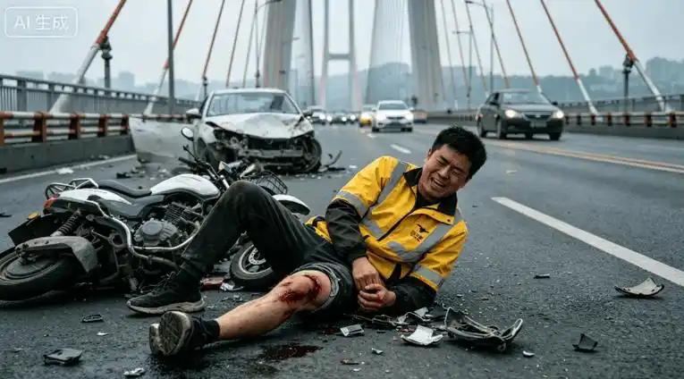 上海，一外卖小哥每天花2元钱，买一份“骑手个人意外险B款”，可还没接单就出了车祸