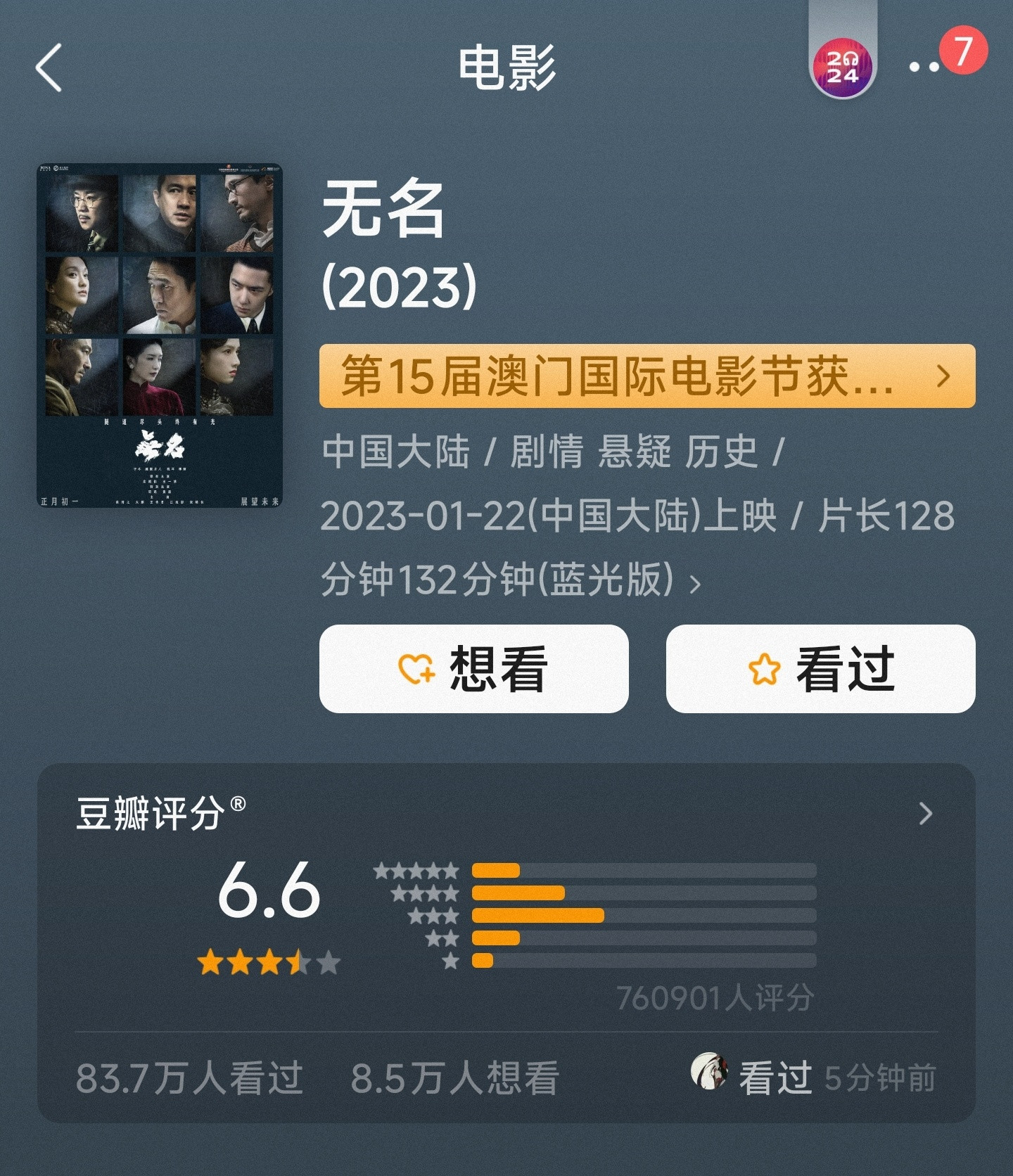 于冬反问无名只配6.6分吗去郫县看了看梁朝伟，王一博主演的《无名》，把我气笑了