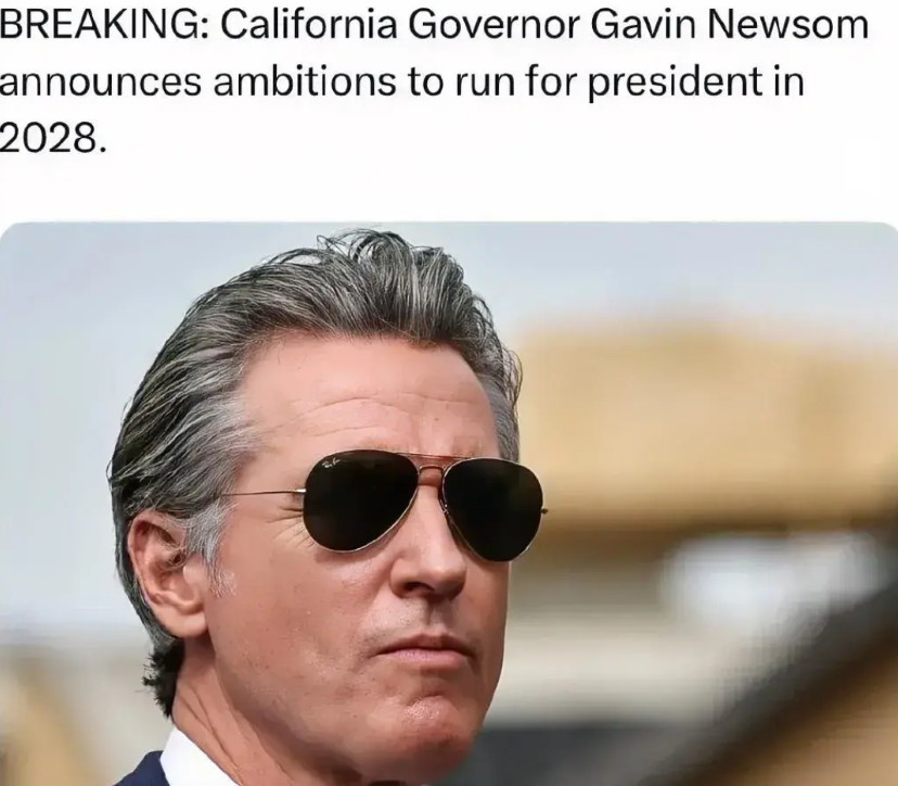 有朋友问：加州州长纽森计划竞选2028年总统有机会吗？我想机会不大，民主党应该