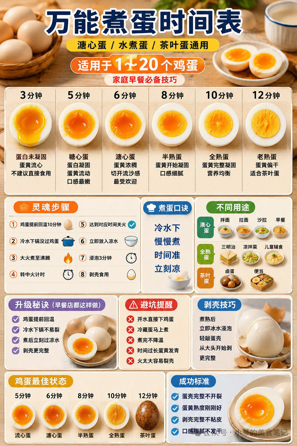 万能煮蛋时间表：溏心蛋、水煮蛋一次学会