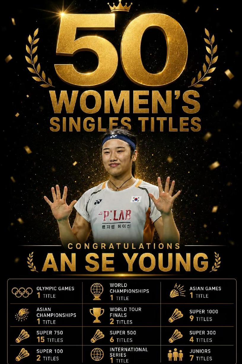 安洗莹职业生涯总单项冠军突破50个🏆2026年印尼羽毛球公开赛，安洗莹夺得