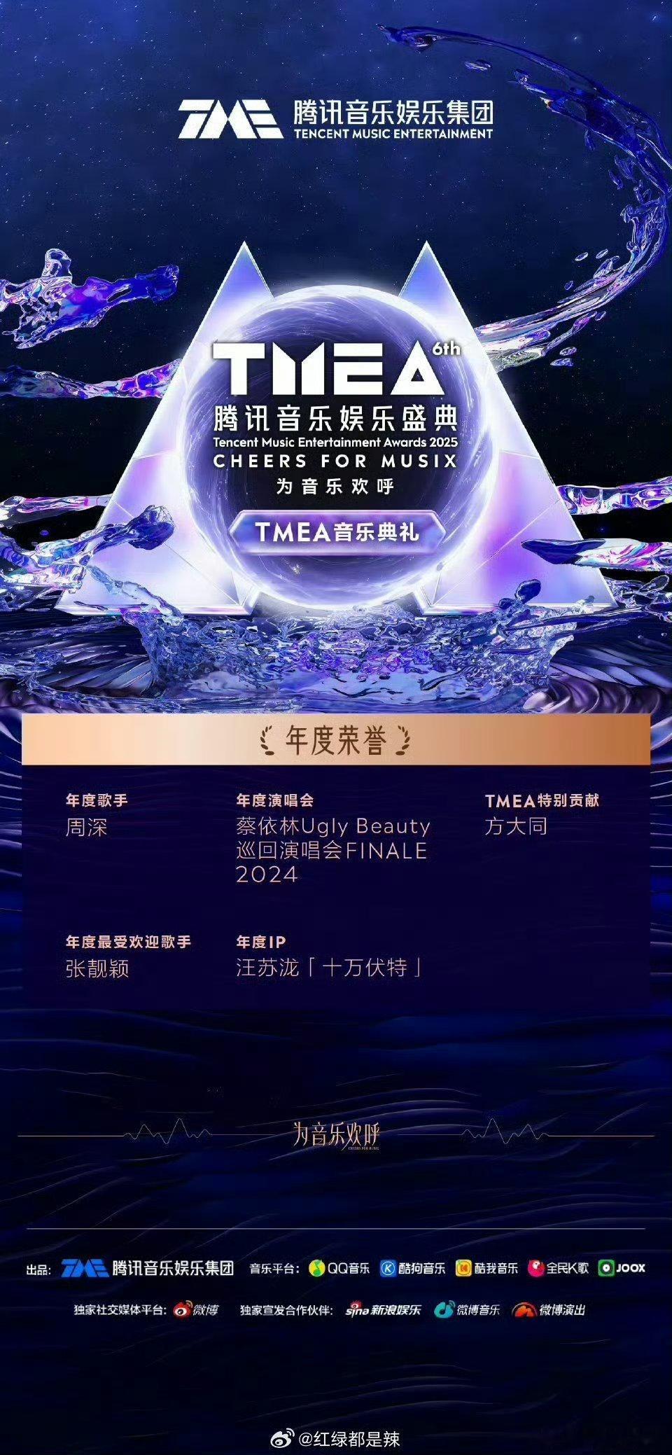 TMEA🐧音乐娱乐盛典荣誉名单恭喜获奖的哥哥姐姐