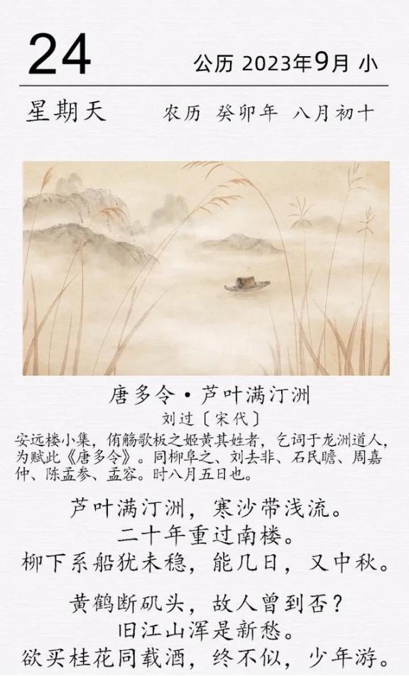 这是宋代词人刘过的一首饮酒词。人到中年，他写下最“苍凉”的一首《唐多令》：初读只