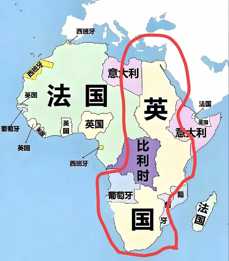 殖民时代的非洲割据图，英法占据了绝大多数的土地，这也不足为怪，毕竟这两个国家，当