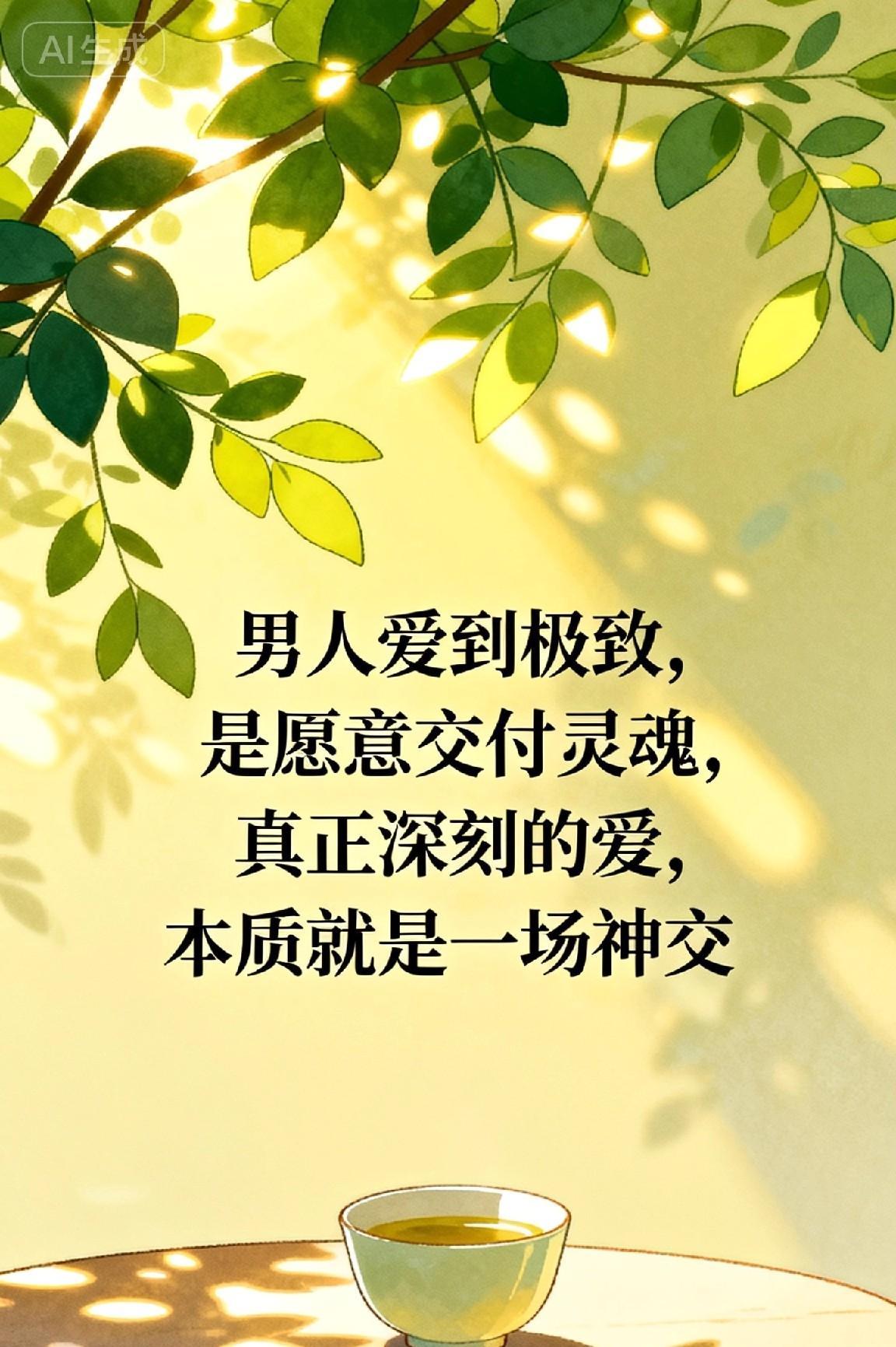 男人爱到极致是愿意交换灵魂，真正深刻的爱本就是一场神交。男人真正深爱时，是最珍