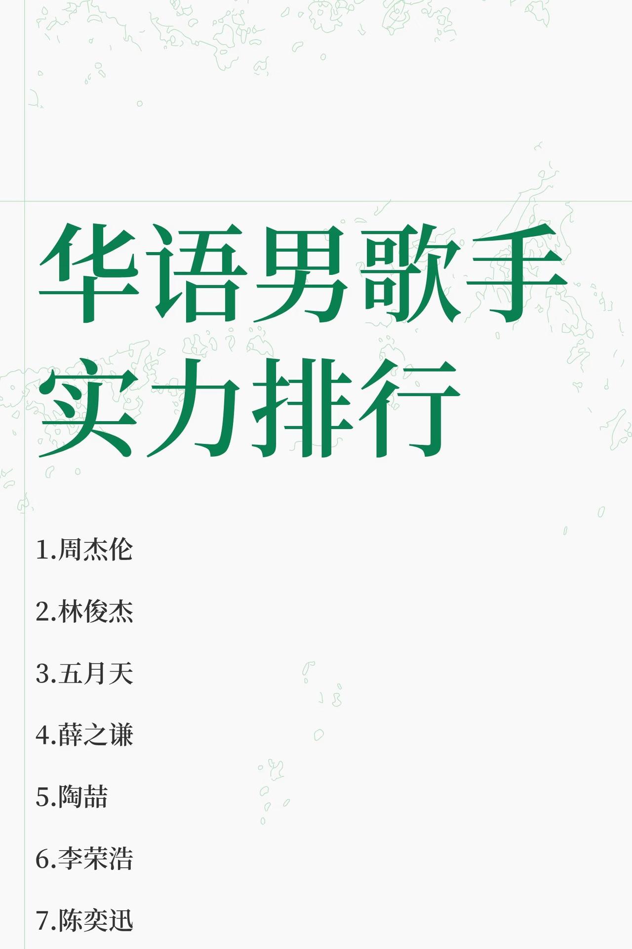 网友整理华语男歌手实力榜单，30位歌手同台比拼，这份华语男歌手实力排行，你认同吗