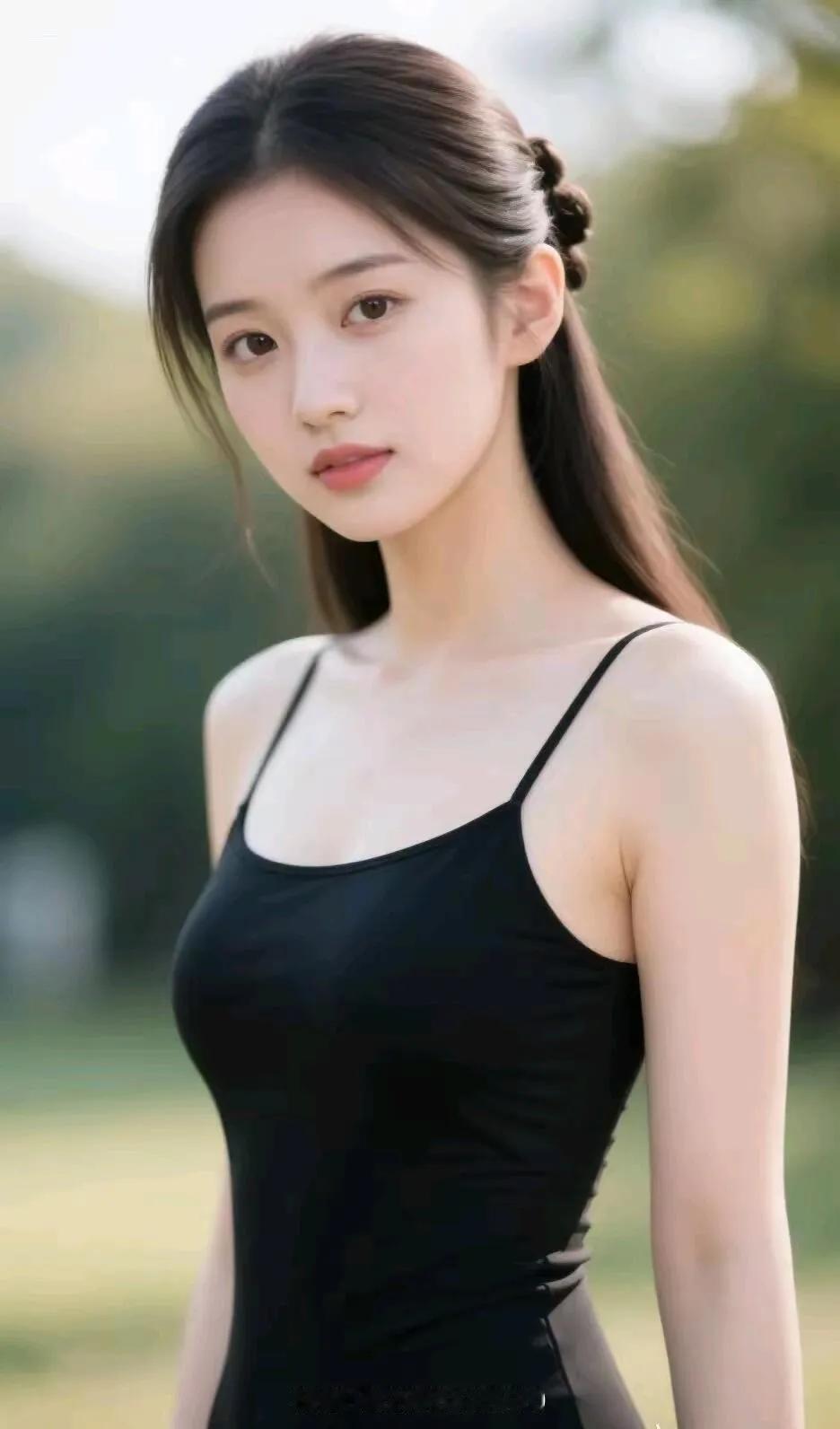 夏日清新少女，黑裙优雅动人街拍美女