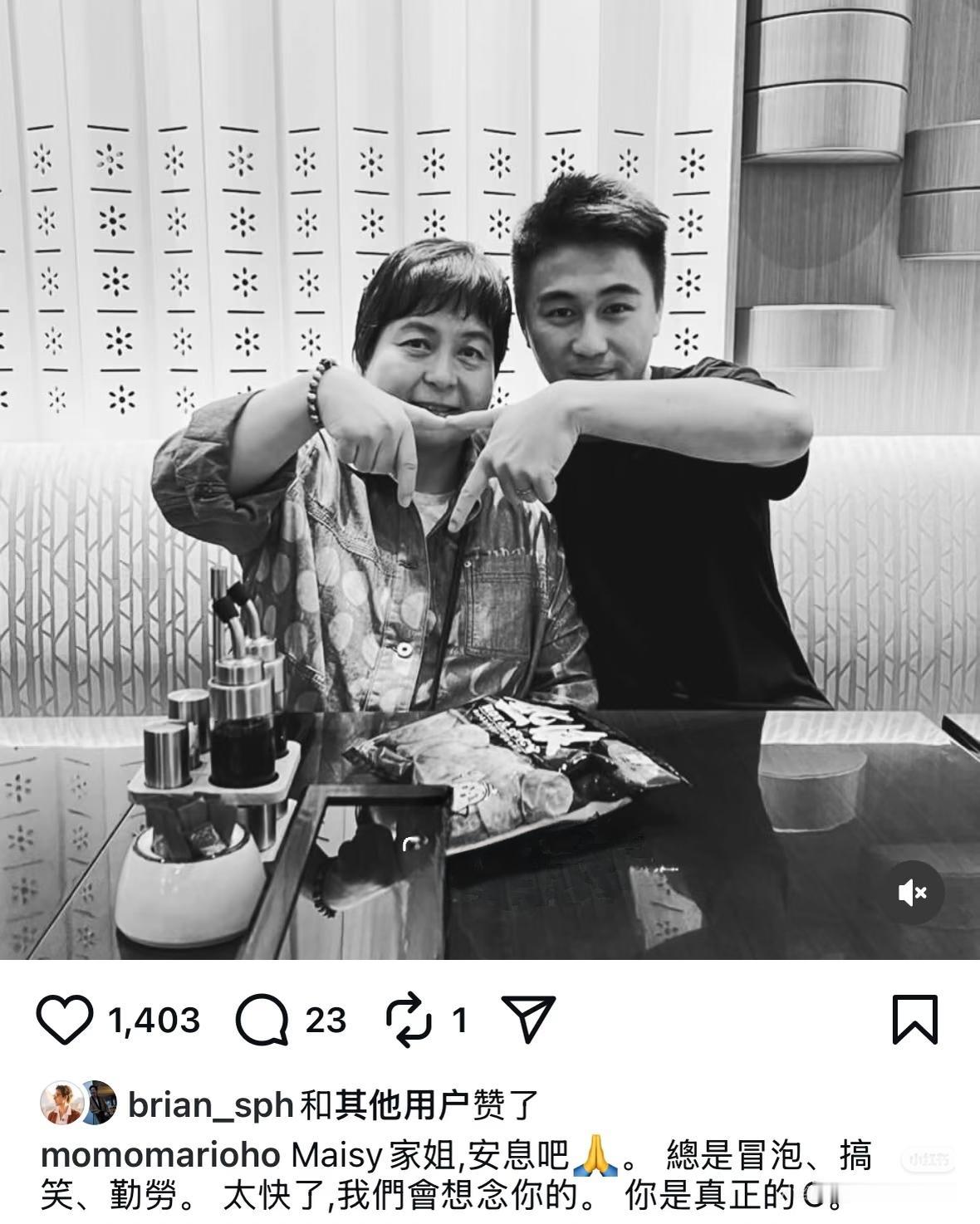 何猷君发文悼念姐姐何超蕸，两人是同父异母的姐弟，二房的女儿何超蕸比四房的儿子何猷