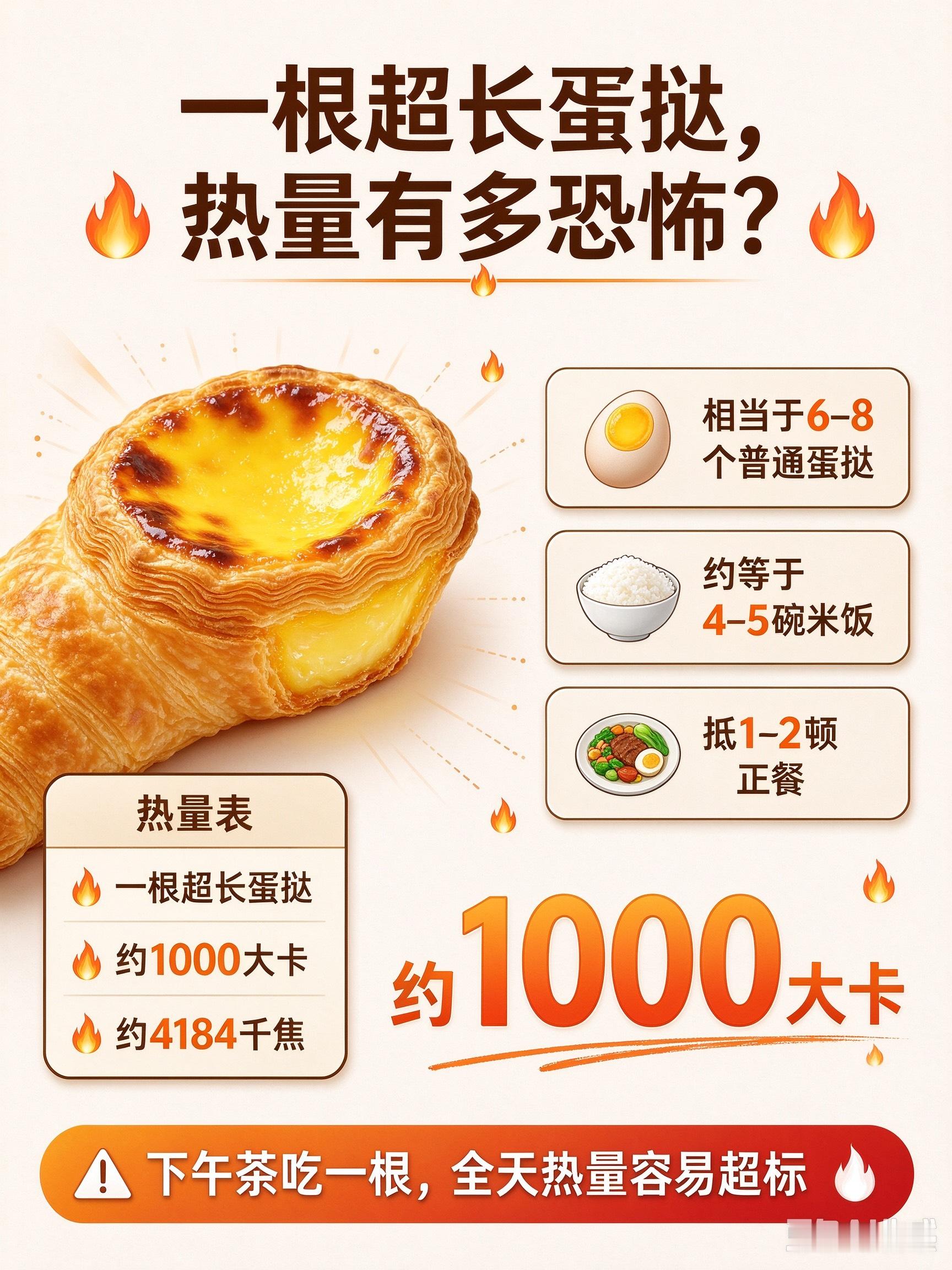 爆火超长蛋挞测评，看着皮薄，藏着你想不到的热量陷阱最近一款60厘米超长蛋挞彻底刷屏全网，各大网红打卡