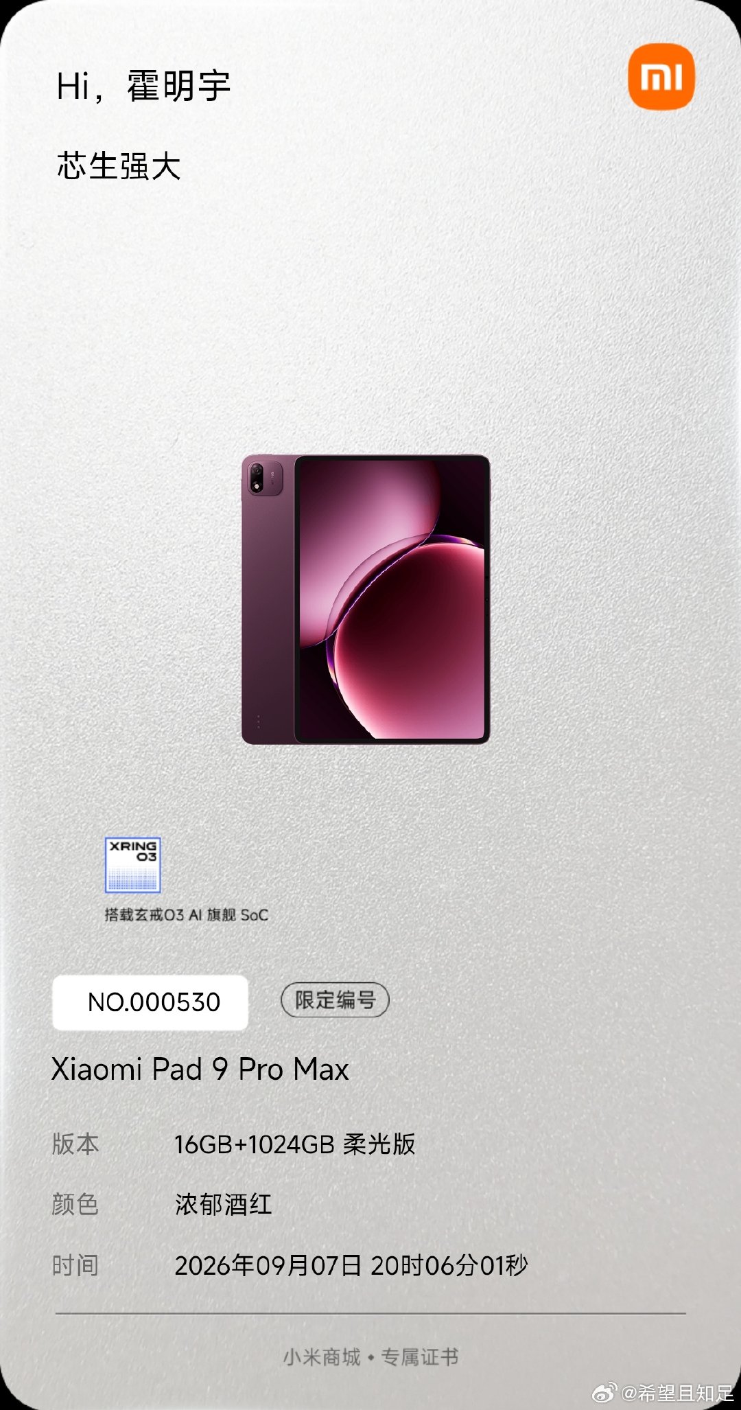 雷总，已下单，期待体验#xiaomipad9promax#​