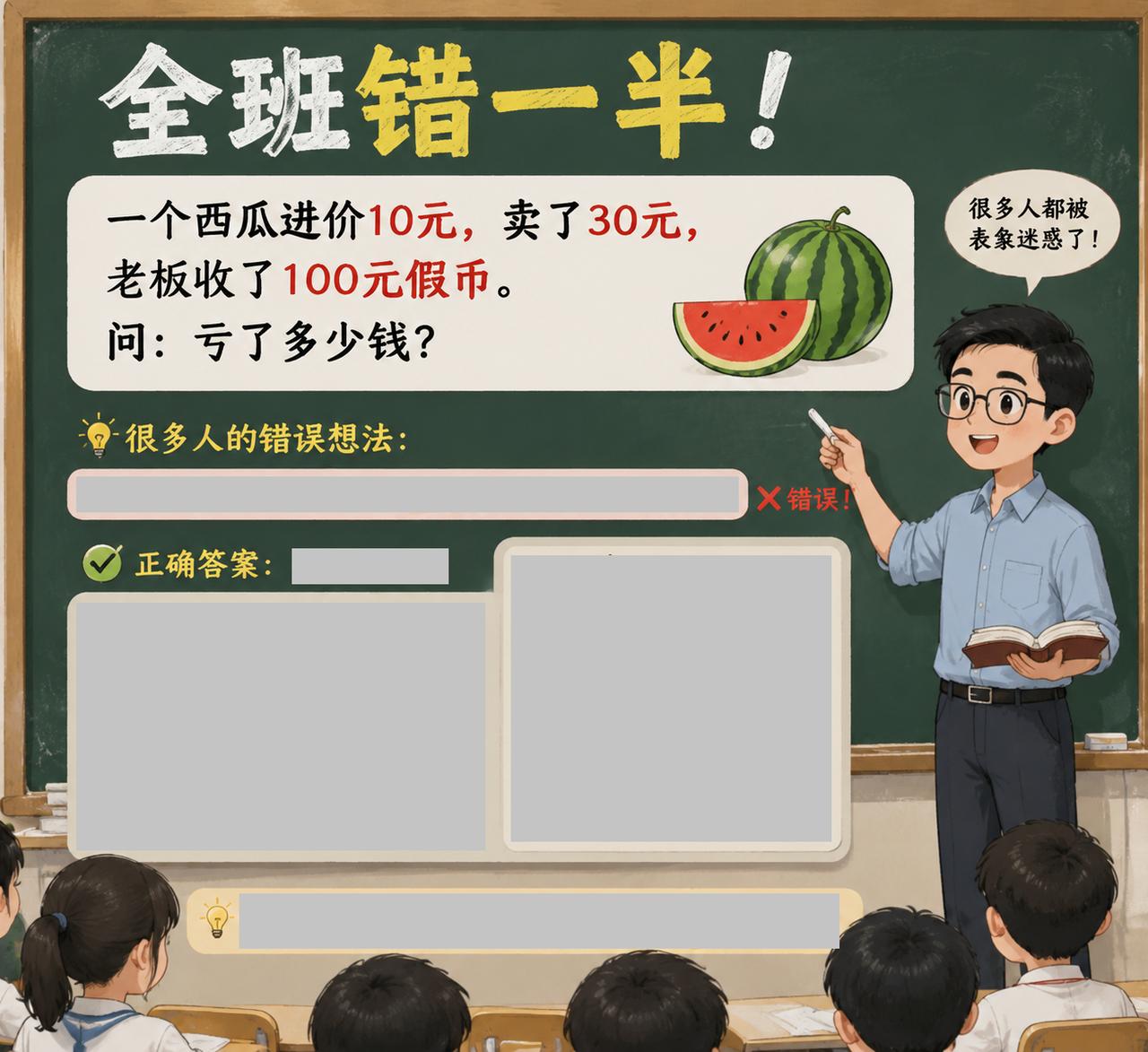 全班错一半！很多人都被这个表面现象所迷惑，你能算对吗？一个西瓜进价10元，卖了