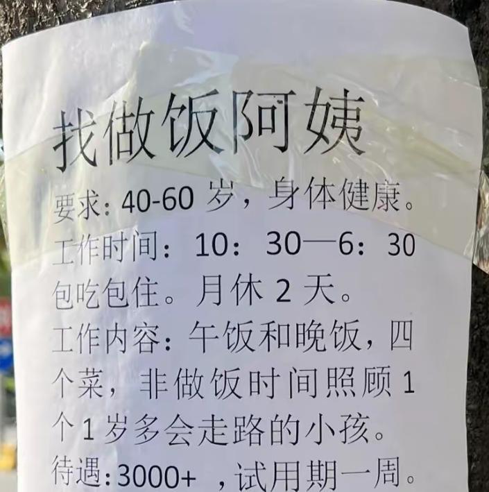 找做饭阿姨，怎么还得看孩子，还是一岁多的孩子，众所周知，知道这个年龄的孩子是最难