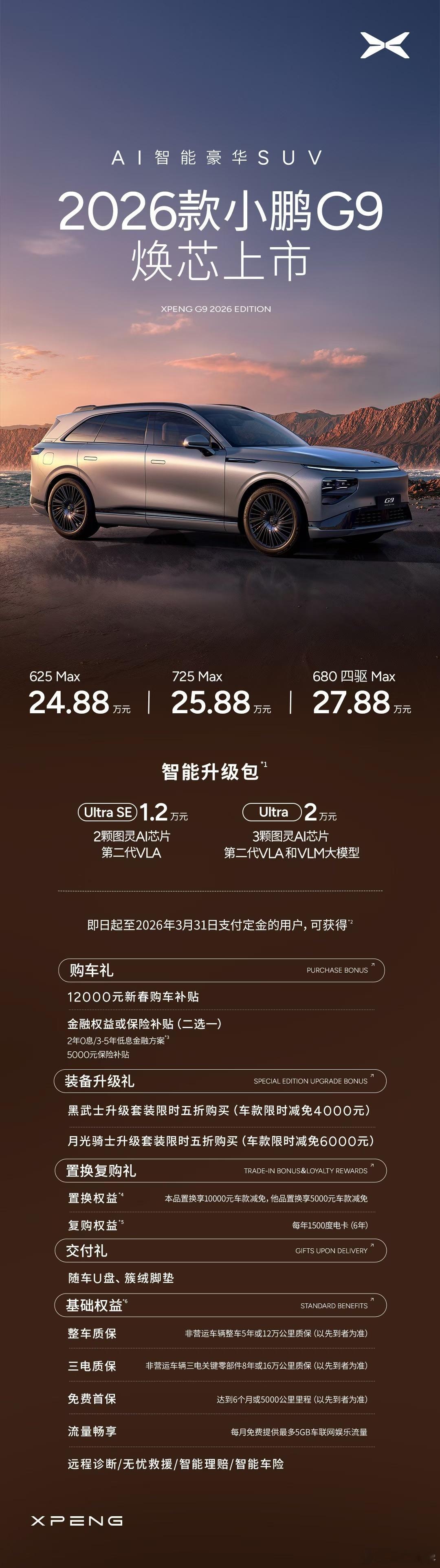 2026款小鹏G6，G9，P7+