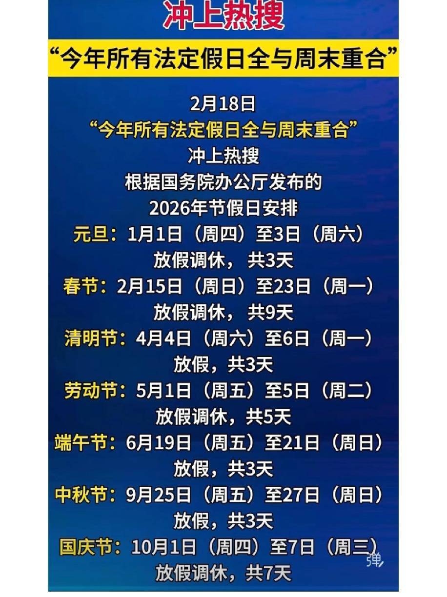 今年所有法定假日居然都和周末重合了，真的太好奇大家怎么看这个安排？虽说部分小长假