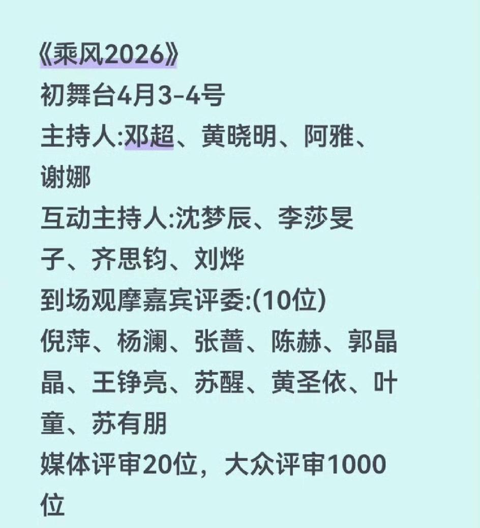 乘风2026即将开始，对这个录制阵容没啥兴趣，这个初舞台的观演嘉宾倒是很吸引人！