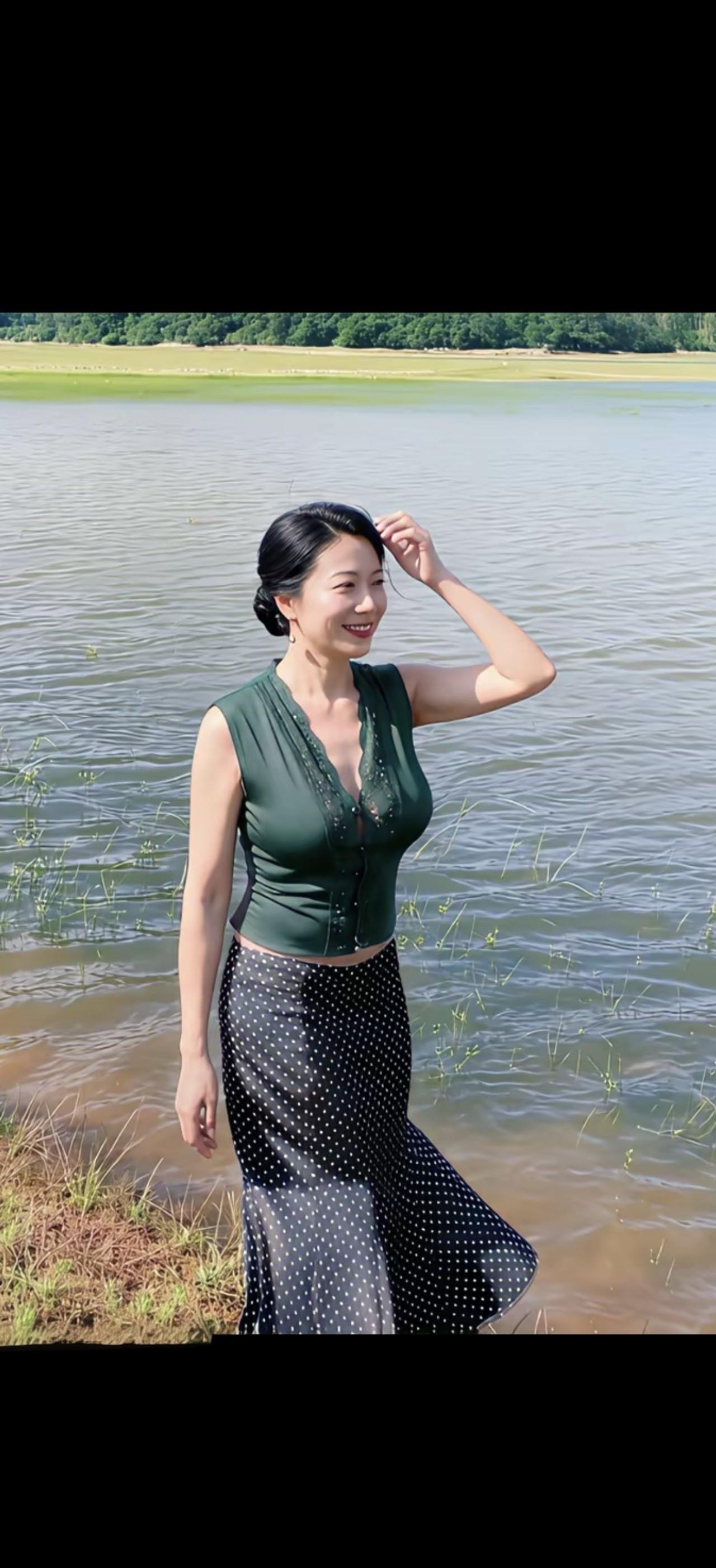 湖畔轻纱拂，笑语入画来。
