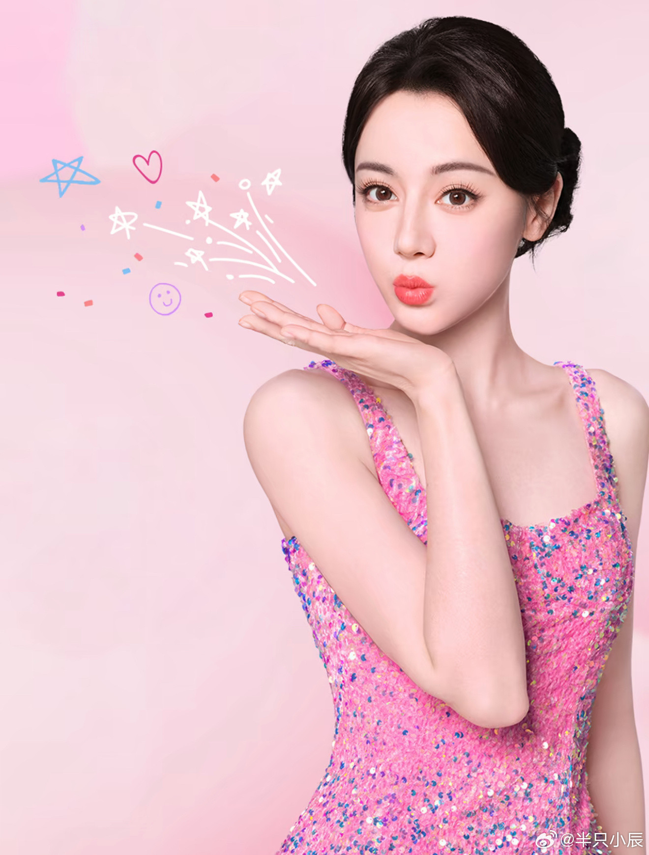   好美的图！眼睛好亮哦，水当当 粉嫩嫩的热巴  迪丽...
