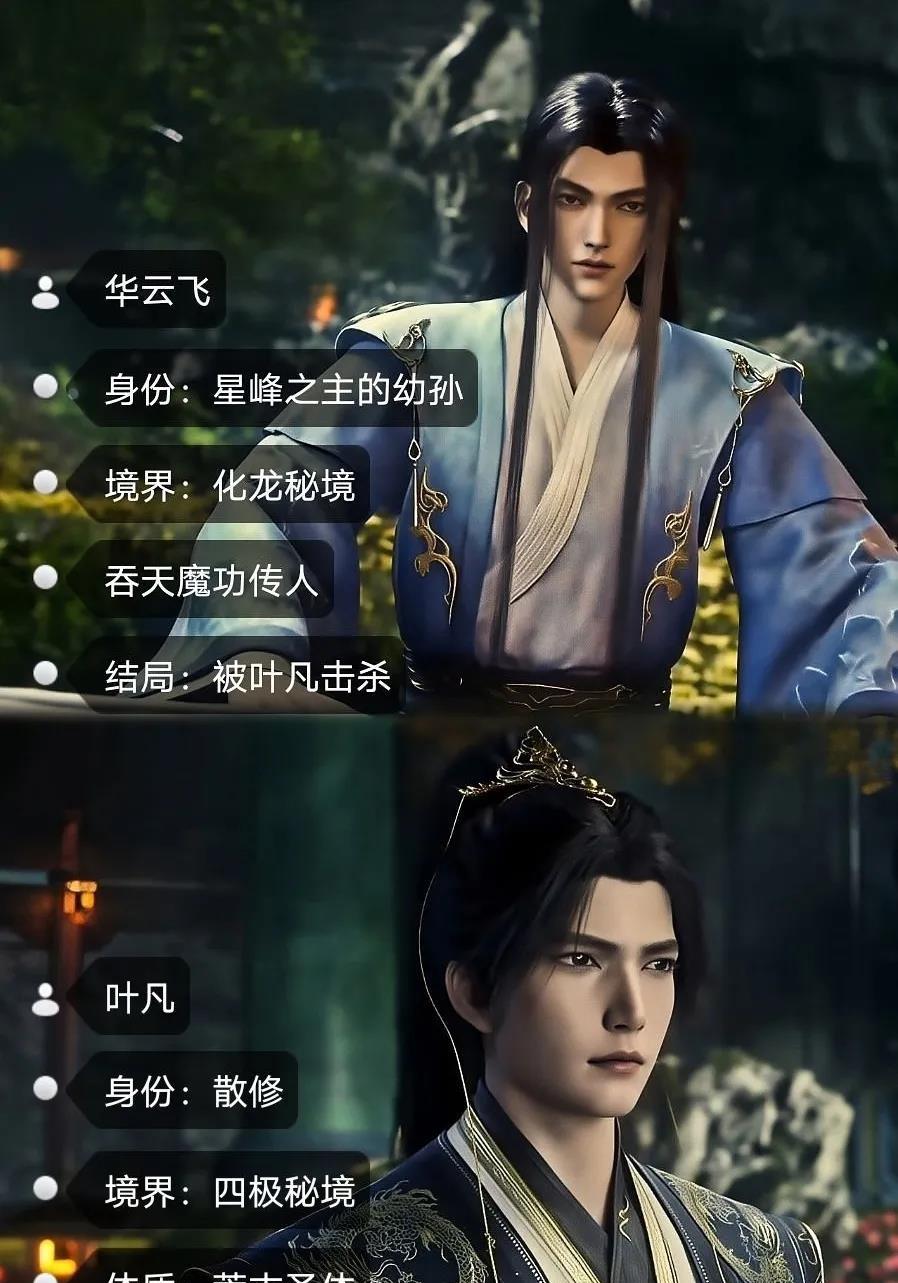华云飞身份：星峰之主的幼孙境界：化龙秘境吞天魔功传人结局：被叶凡击杀叶