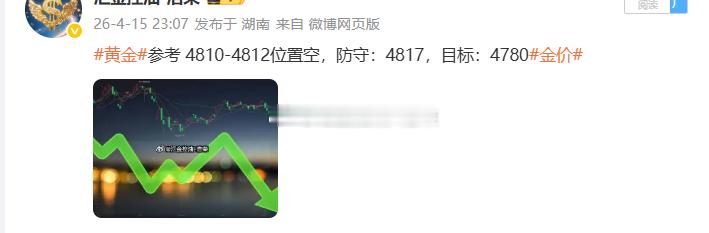 黄金4810位置空，现行情如期下跌，现报价4800位置，空单顺利浮盈100个点，