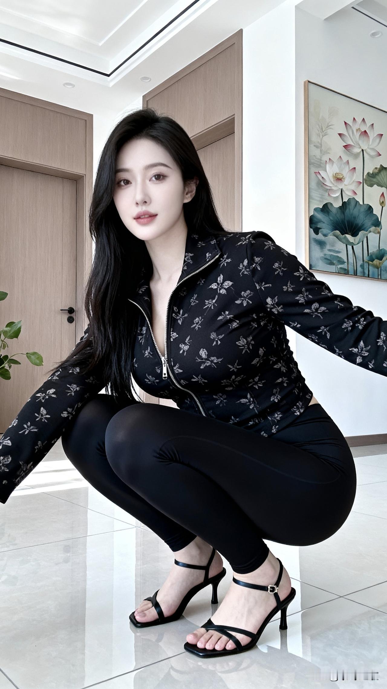 光脚穿10cm细带凉鞋蹲着拍照？这姐的松弛感，我直接看呆了！就在刚刚刷到一组