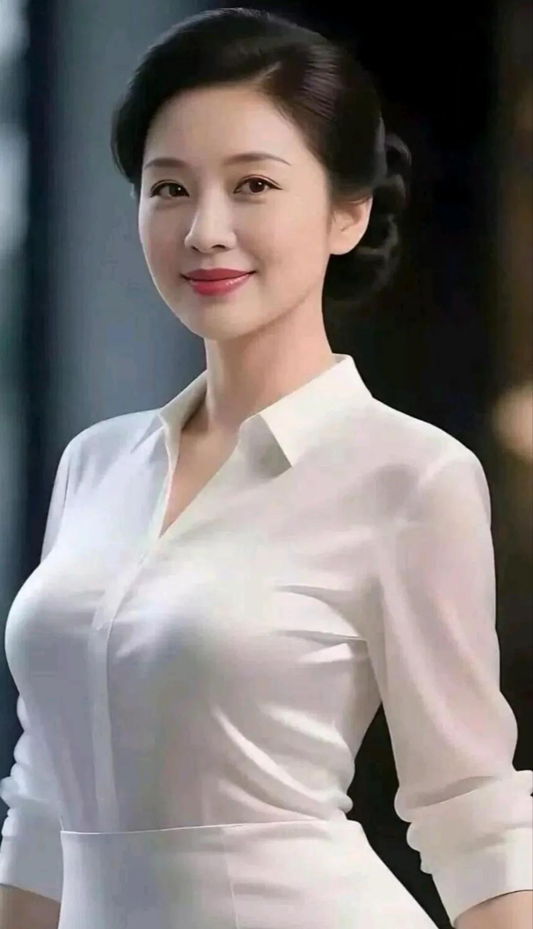 女子温婉端装、眉眼含笑，柔婉气质在简约质感里静静流淌，尽显从容优雅。温婉高级