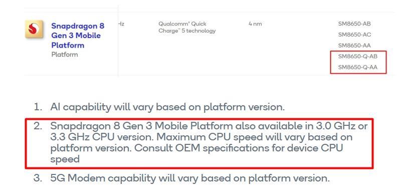 【高通上架新版骁龙8Gen3】日前，高通官网上架了两款新版骁龙8Gen3移动