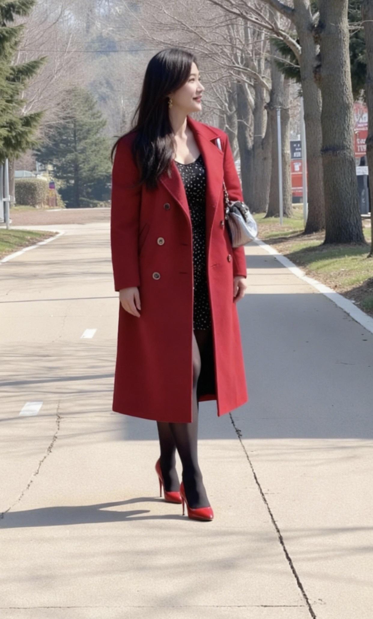 红衣飘飘步，笑语入春风。