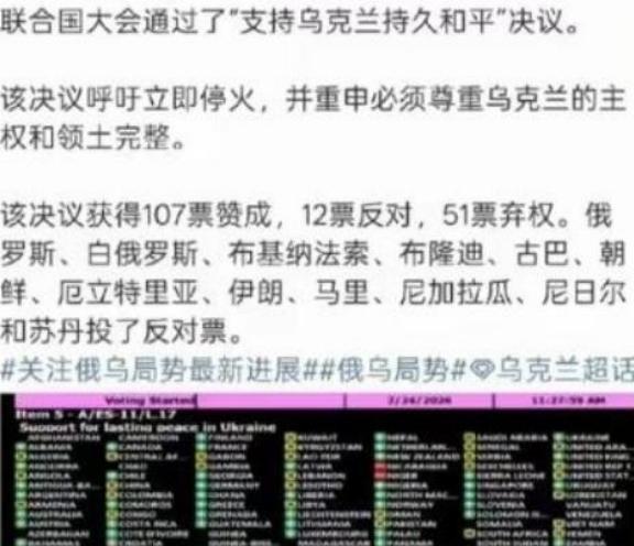 弱国无外交啊！回看一下，选择支持乌克兰的国家只有107个，但是选择支持俄罗斯的国