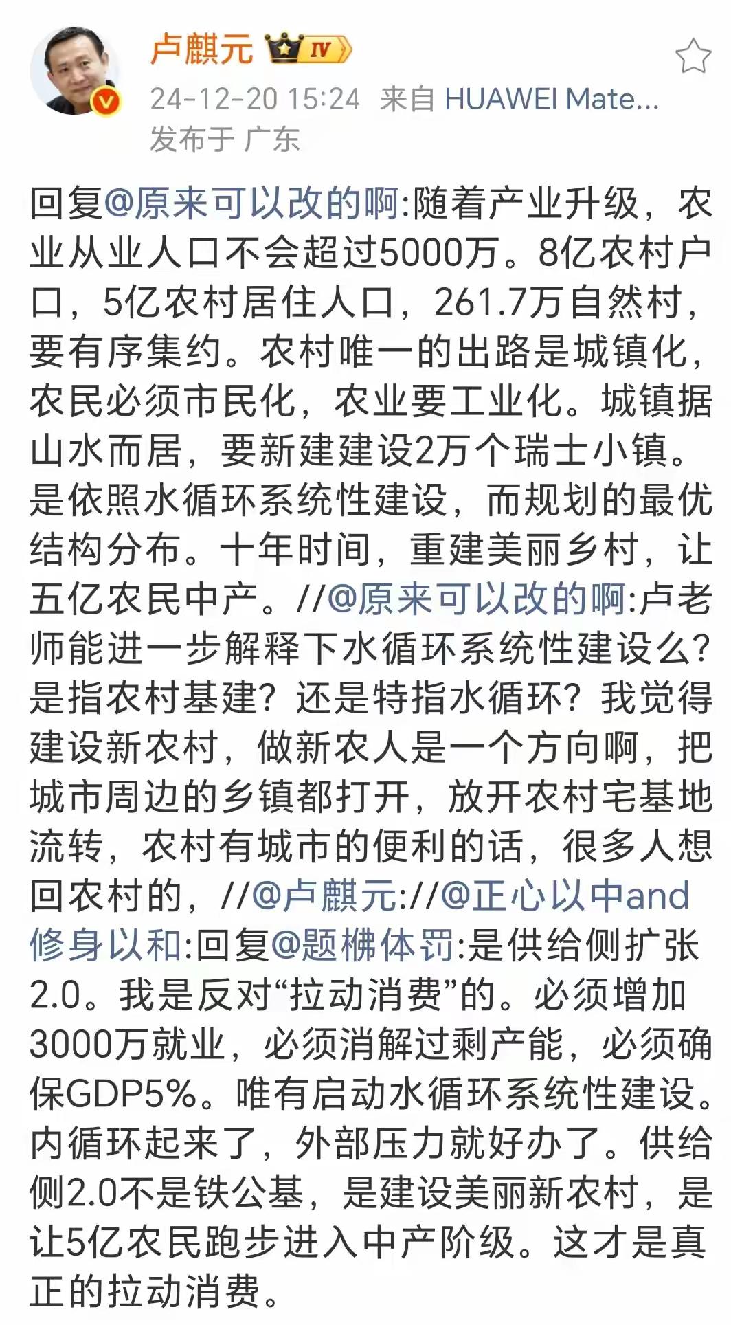 卢麒元：10年时间，让5亿农民中产化，这不是梦！！著名经济学家卢麒元的超级观点