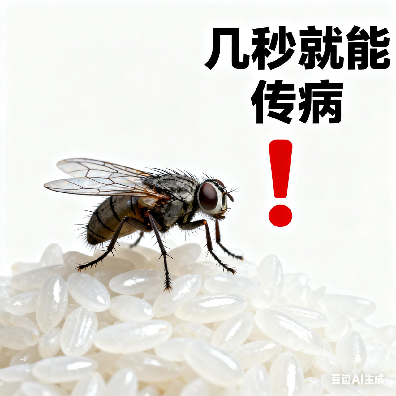 苍蝇在饭上停几秒真能传病！昆虫学家罗恩·哈里森说，苍蝇身上通常携带着超200种有