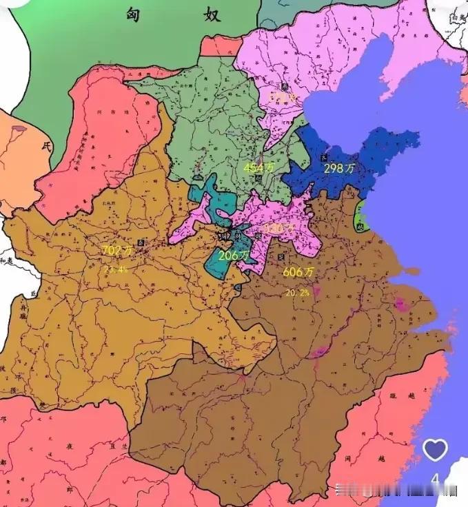 公元前255年，天下大势仍不明朗！秦国702万，楚国606万，赵国454万，韩