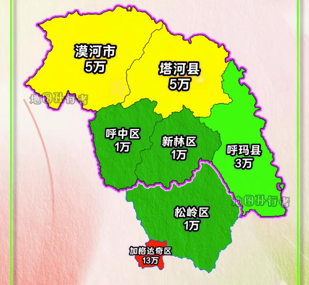 这是2024年末，黑龙江大兴安岭地区各地人口数据。大兴安岭地区总人口约30万，其