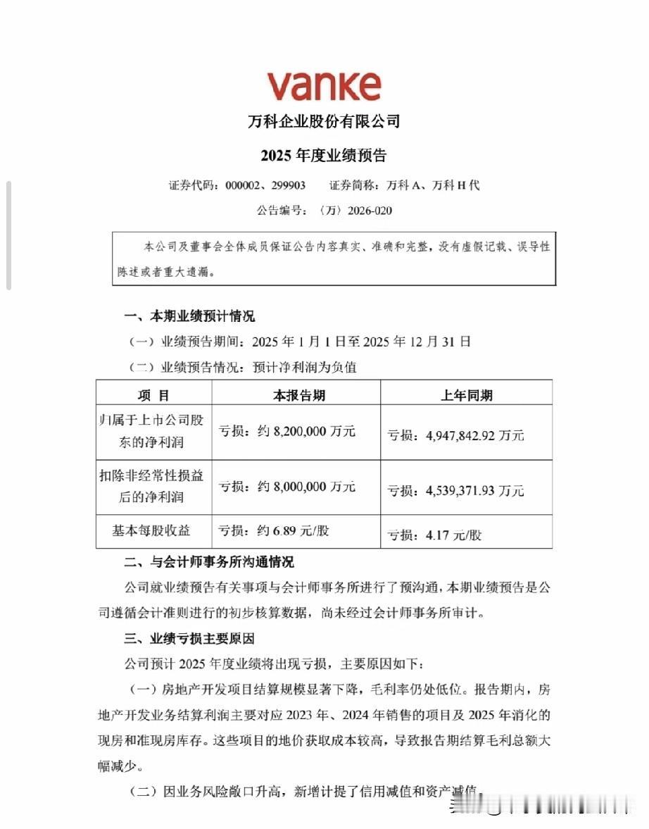 万科亏820亿！这数字我数了三遍才敢信💥家人们，刚看到万科2025年的业