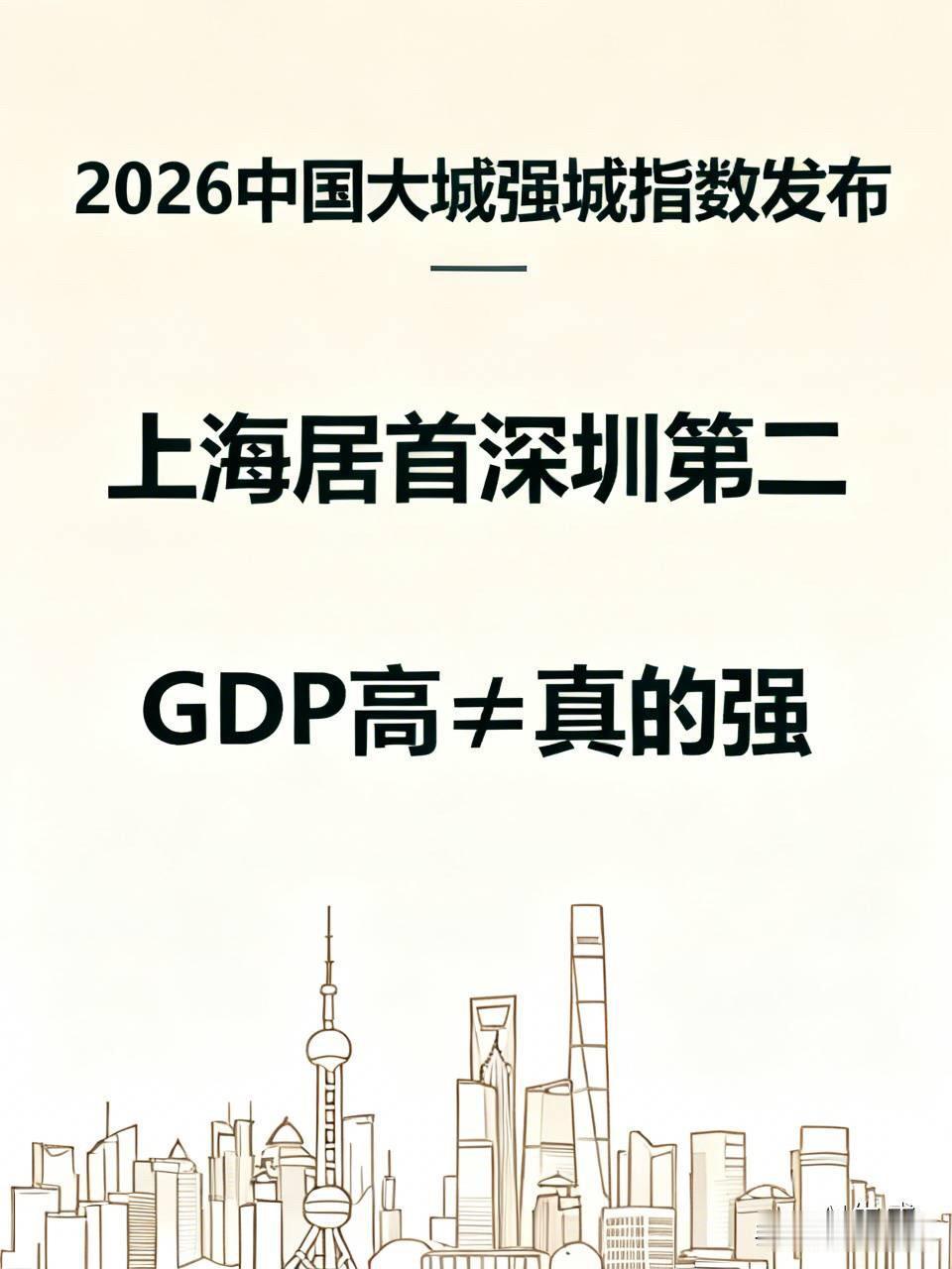 2026中国大城强城指数发布：深圳第二，上海居首，GDP高≠真的强别再吹
