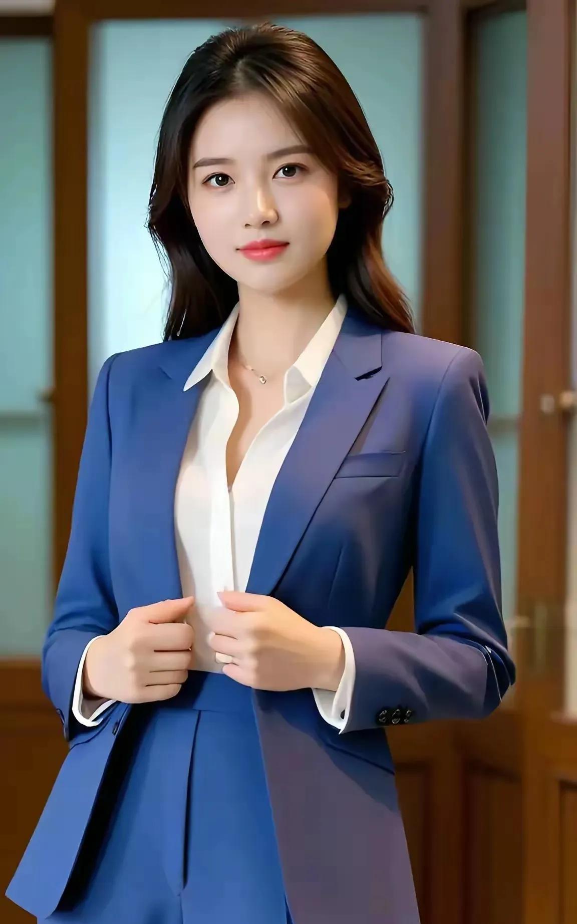 蓝衣美人立，白衫映清辉。