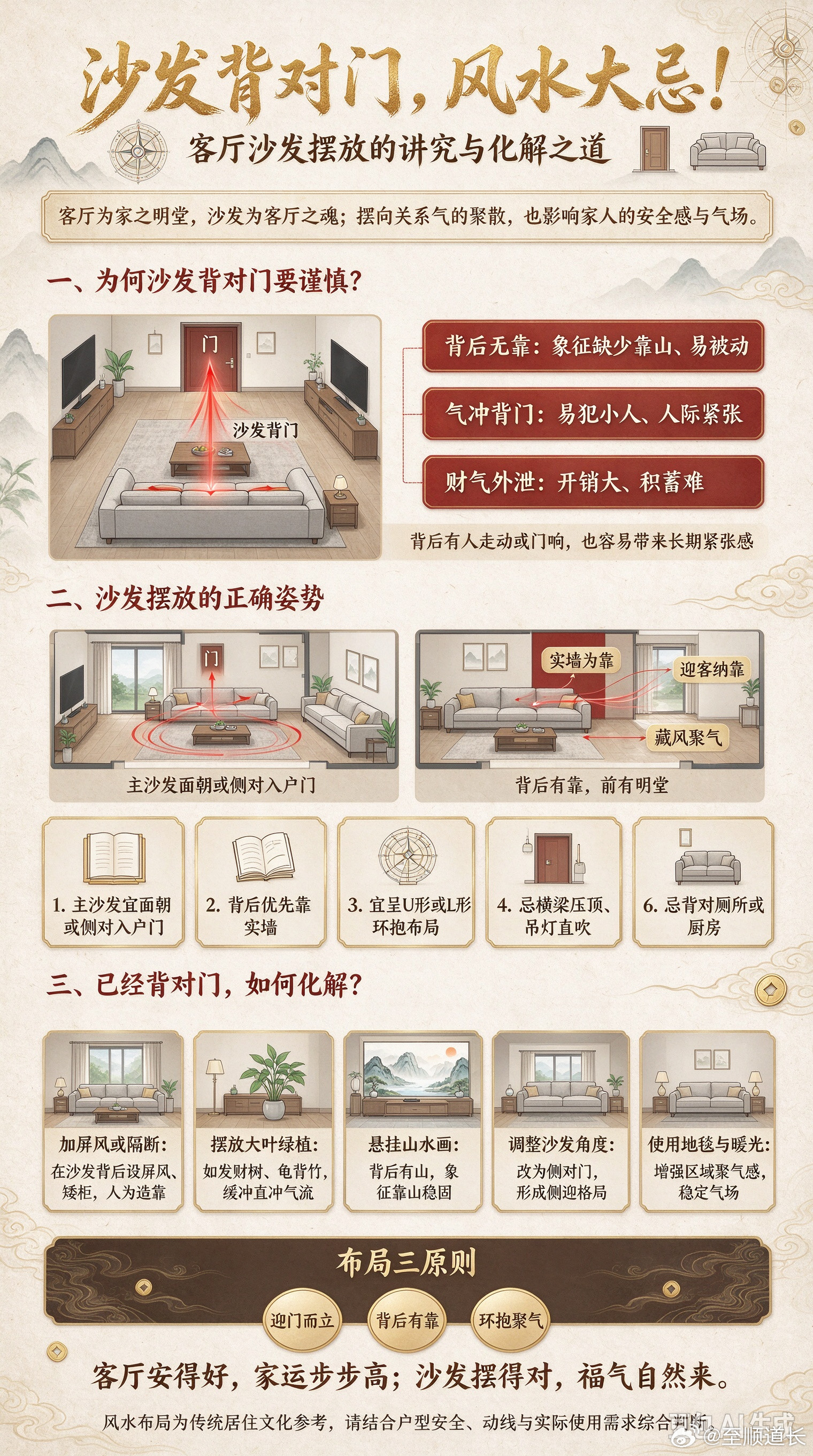 沙发背对门，风水大忌！客厅沙发摆放的讲究与化解之道一、沙发为何是客厅风水的“重中之重”现代人买房装修