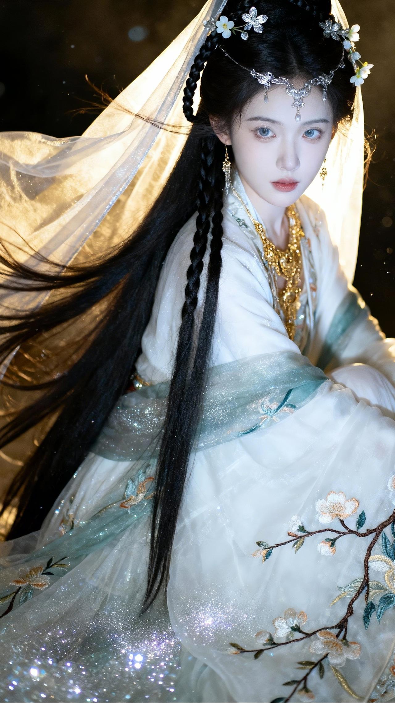 梦幻古风少女，花枝招展，惊艳时光在这充满诗意与古韵的画面里，梦幻古风少女就像从古