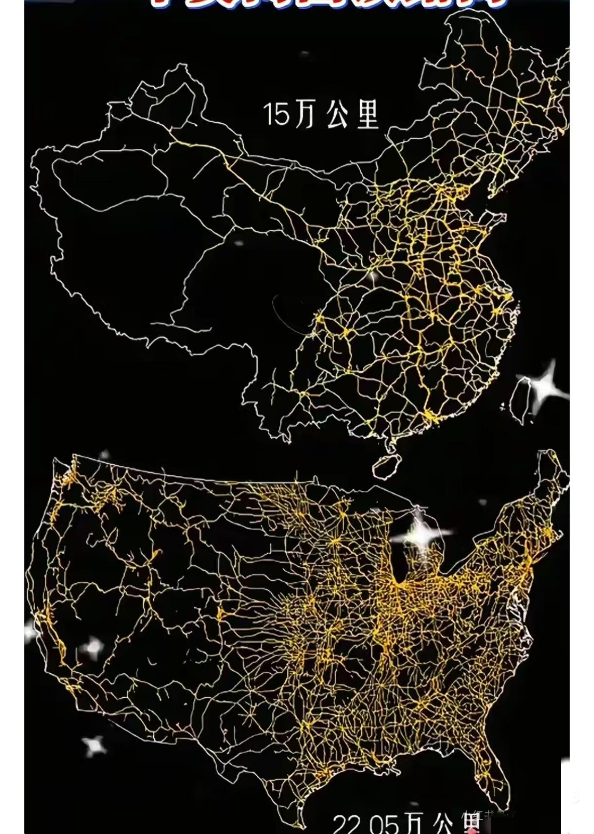 图中可以看出，美国的铁路网居然这么密集，可惜都是些老牛拉破车的中低速火车道，足见